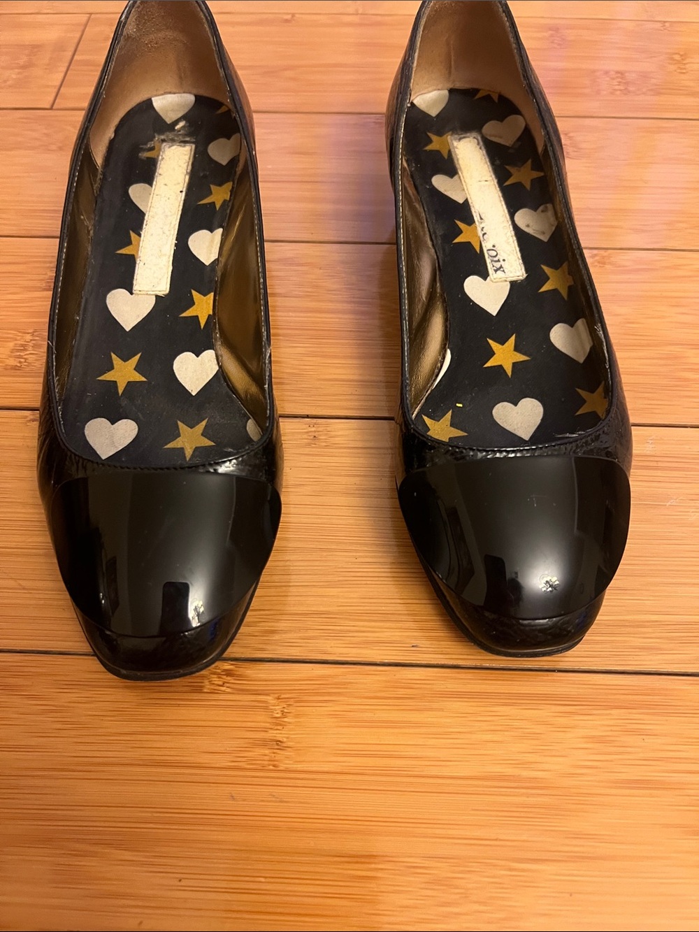 Christian Lacroix Black Patent Cap-Toe Ballet Flats